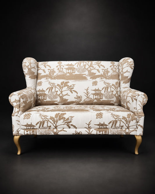Handgefertigtes Küchensofa mit Rubelli-Jacquard im Chinoiserie-Stil