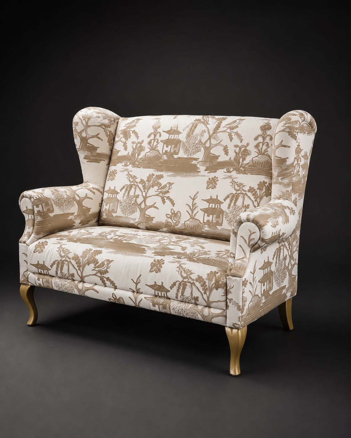 Handgefertigtes Küchensofa mit Rubelli-Jacquard im Chinoiserie-Stil