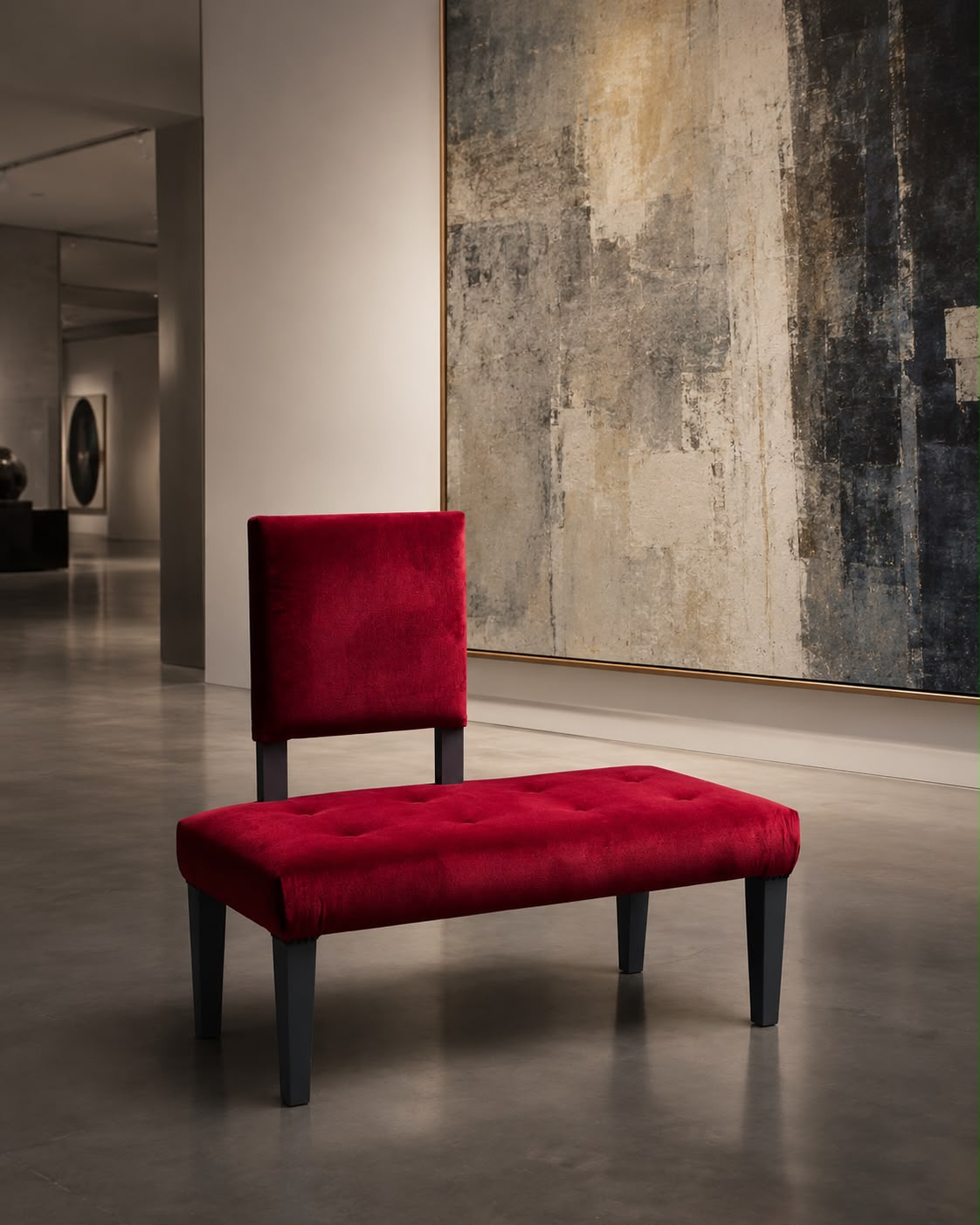 Handgefertigte Galerie-Bank in rotem Kobe-Samt