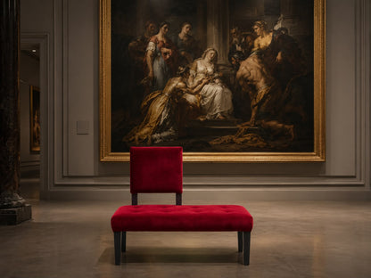 Handgefertigte Galerie-Bank in rotem Kobe-Samt