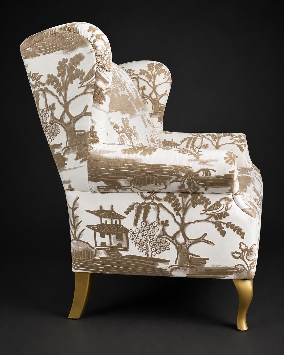 Handgefertigtes Küchensofa mit Rubelli-Jacquard im Chinoiserie-Stil